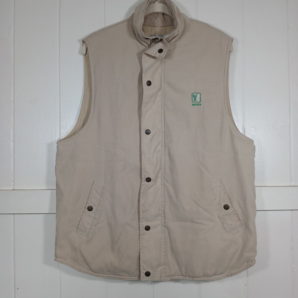 Nikken Vintage Tan Insulated Puffer Vest Mens Medium Full Zip Snap Front Tan